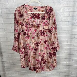 Torrid Harper Pink Floral Button Front‎ Tunic Shirt Women 4X Cottagecore Boho